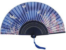 Leegoal(TM) Pink and Green Cherry Blossom Pattern Lace Bamboo Handheld Folding Fans for Girls Women N44
