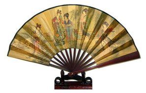 Leegoal(TM) Pink and Green Cherry Blossom Pattern Lace Bamboo Handheld Folding Fans for Girls Women N48