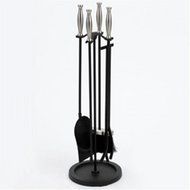 MODERN DECO Fireplace Hearth Woodstove Tool Set with BRUSHED NICKEL HANDLES - Round Base