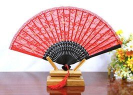 Leegoal(TM) Pink and Green Cherry Blossom Pattern Lace Bamboo Handheld Folding Fans for Girls Women N50