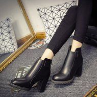 Spritech(TM) Women's Girls Fashion Non-slip Winter High Heel British Style Ankle Boot Leather Zip Boots Black