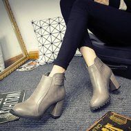 Spritech(TM) Women's Girls Fashion Non-slip Winter High Heel British Style Ankle Boot Leather Zip Boots Black N2