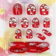 EVTECH(TM) 24 Pcs Nail Decals Floral Bowknot Pearl Diamond Rhinestone Crystal French Artificial Half False Nails... N8
