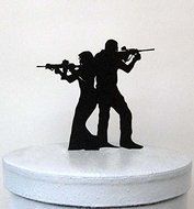 AC1014 Rifle, Gun wedding, Armed Couple silhouette cake topper - AC1014