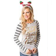 AIMTOPPY Women Fashion Letter Print Stripe Round Collar Cotton Long Sleeve Casual Tops (S, Red) N6