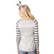 AIMTOPPY Women Fashion Letter Print Stripe Round Collar Cotton Long Sleeve Casual Tops (S, Red) N7