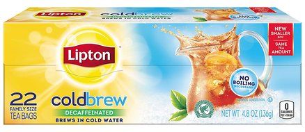 Lipton Black Iced Tea Bags, Cold Brew Decaffeinated Family Size 22 ct (Pack of 3) 4.8 ounce