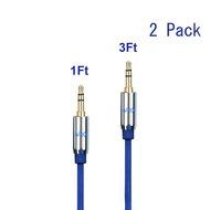3.5mm Auxiliary Audio Cable APXX 2-Pack Male To Male Stereo Gold Plated Connector (0.5Ft &amp; 1Ft)