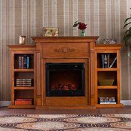 Electric Fireplace with Bookcases and storage Heater Glaxed Pine Finish N6