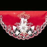 19" X 90" Wide Christmas Embroidered White Candle on Red Fireplace Mantle Scarf
