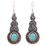 Retro 1 pair Natural Turquoise Tibet Silver exquisite Crystal Earrings Dangle