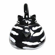 Whistling Black And White Tuxedo Cat Enamel Teakettle N2