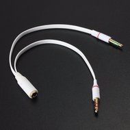 HTTX 3.5mm Female to 2 Male Gold Plated Headphone Mic Audio Y Splitter Flat Cable, (Black, 2-Pack) N2