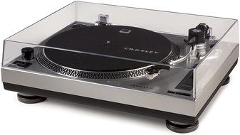 Crosley C100A-SI Turntable with S-Shaped Tone Arm with Adjustable Counterweight, Silver