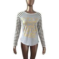 AIMTOPPY Women Fashion Letter Print Stripe Round Collar Cotton Long Sleeve Casual Tops (S, Red) N9