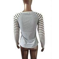 AIMTOPPY Women Fashion Letter Print Stripe Round Collar Cotton Long Sleeve Casual Tops (S, Red) N10