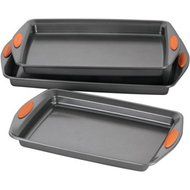 Nonstick Bakeware 3-Piece Oven Lovin&rsquo; Cookie Pan Set, Gray with Orange Silicone Grips N2