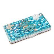 Spritech(TM) PU Leather Bling Phone Case For Iphone 7 4.7inch,Handmade Blue Crystal Flower Accessary Design Cellphone... N7