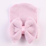 Newborn Baby Girls Toddler Stripe Hospital Cap Infant Comfy Bowknot Beanie Hat N3