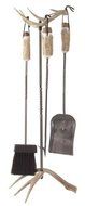 Standard antler fireplace set w/Bristle brush. Real deer antler base and top. Wrought iron tools. Stand 33&quot;H Tools...