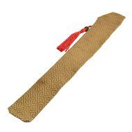 uxcell Fabric Chinese Retro Style Copper Pendant Tassel Hand Held Folding Fan Pouch Yellow N2