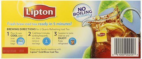 Lipton Black Iced Tea Bags, Cold Brew Decaffeinated Family Size 22 ct (Pack of 3) 4.8 ounce N3