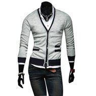 Yaheeda Men's Autumn Casual Long Sleeve Slim Fit Knitted Shawl Collar V-Neck Cardigan N2