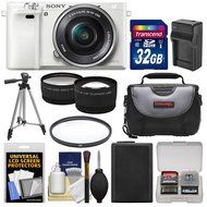 Sony Alpha A6000 Wi-Fi Digital Camera &amp; 16-50mm Lens (White) with 32GB Card + Case + Battery/Charger + Tripod...