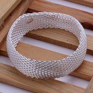 New Women Jewelry Wide Mesh 925 Sterling Silver Plated Chain Bracelets Bangles N2