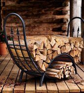 Plow &amp; Hearth Curved Wood Rack with Decorative Finials - Powder Coated Tubular Steel and Wrought Iron with Stainless...