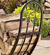 Plow &amp; Hearth Curved Wood Rack with Decorative Finials - Powder Coated Tubular Steel and Wrought Iron with Stainless... N2