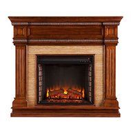 Upton Home Bowen Oak Saddle Stone Look Electric Fireplace N3