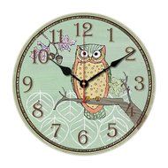 MuLuo 14inch Home Digital Wall Clocks Owl Printing Living Room Quartz Round Wood Watches F
