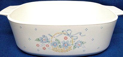 Corning Ware A-2-B Casserole - No Lid - 2 Liter - Blue Ribbon Floral Basket N3