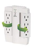 6 Outlet Swivel Surge Protector Wall Tap, 2100 Joules, White Finish, Globe Electric 7732001