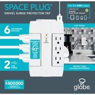 6 Outlet Swivel Surge Protector Wall Tap, 2100 Joules, White Finish, Globe Electric 7732001 N2