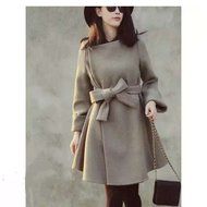Spritech(TM) Women's Fashion Woolen Pockets Coat with Skirted Hem Camel L N4