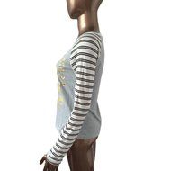 AIMTOPPY Women Fashion Letter Print Stripe Round Collar Cotton Long Sleeve Casual Tops (S, Red) N11