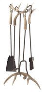 Antler Fireplace set w/4 tools/bristle brush. Real deer antler base and top 30" tall, Tools 23" long