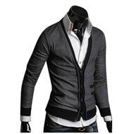 Yaheeda Men's Autumn Casual Long Sleeve Slim Fit Knitted Shawl Collar V-Neck Cardigan N4