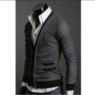 Yaheeda Men's Autumn Casual Long Sleeve Slim Fit Knitted Shawl Collar V-Neck Cardigan N5