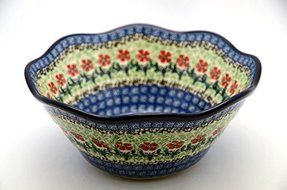 Polish Pottery Bowl - Curvy Edge - 8" - Maraschino