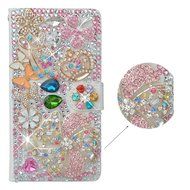 Spritech(TM) 3D Handmade Pure Pink Crystal Flower colorful Butterfly Loving Heart Diamond Design Leather Wallet... N3