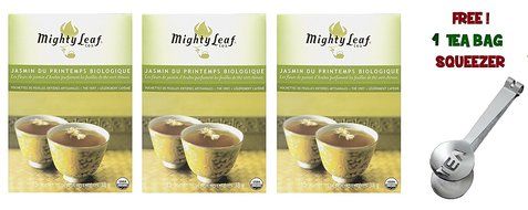 Mighty Leaf Tea , Organic Green Spring Jasmine ,(With FREE Tea Bag Squeezer) (3 Pack)