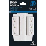 6 Outlet Swivel Surge Protector Wall Tap, 2100 Joules, White Finish, Globe Electric 7732001 N4