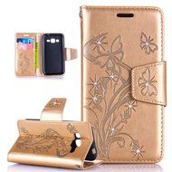 Galaxy Core Prime Case,ikasus Glitter Diamond Embossing Flowers Lily Butterfly PU Leather Flip Wallet Pouch Stand... N4