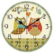 MuLuo 14inch Home Digital Wall Clocks Owl Printing Living Room Quartz Round Wood Watches F N5
