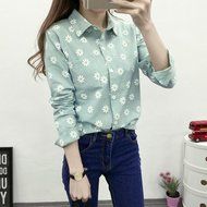 KAKA(TM) Girl Women Spring Autumn Long Sleeve Blouses Printing Flower Shirt White M N6