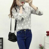 KAKA(TM) Girl Women Spring Autumn Long Sleeve Blouses Printing Flower Shirt White M N7
