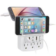 EZOPower UL Certified Wall Mount Power Surge Protector with 3 AC Outlet Plug + 2 USB Charger Ports (2.1A) + Holder N2
